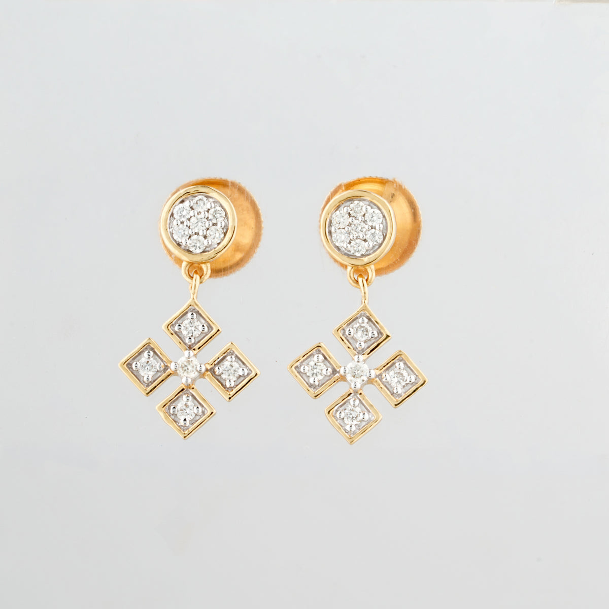 Cross Motif Diamond Drop 18KT Earrings for Daily Wear