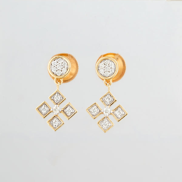Cross Motif Diamond Drop 18KT Earrings for Daily Wear