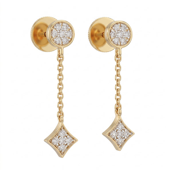Star Charm Chain Drop 18KT Diamond Daily Wear Earrings