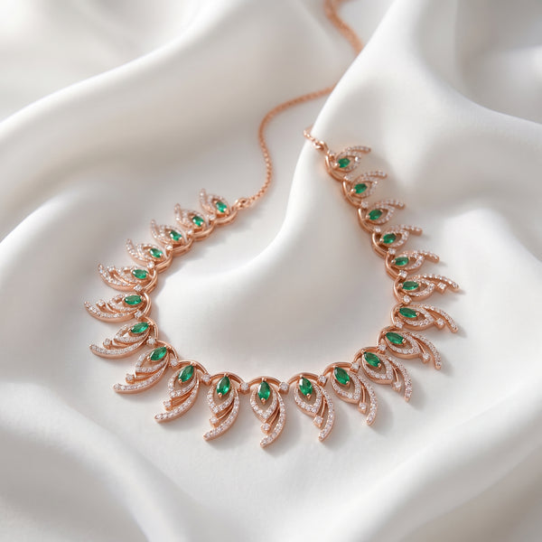 Leaf Shaped Motifs Cascade 18Kt Diamond Necklace