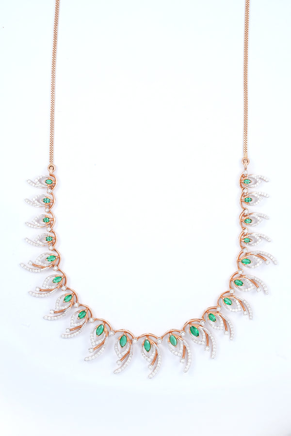 Leaf Shaped Motifs Cascade 18Kt Diamond Necklace