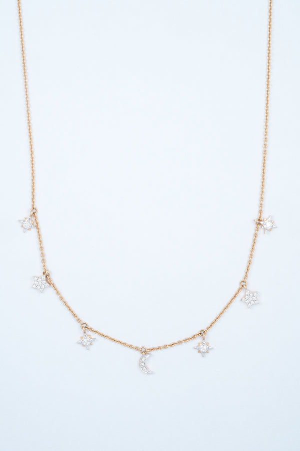 Moon and Star Diamond 18KT Necklace