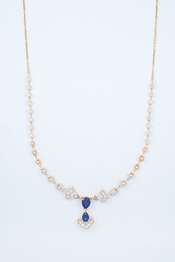 Blue Gemstone Diamond Fan 18KT Necklace