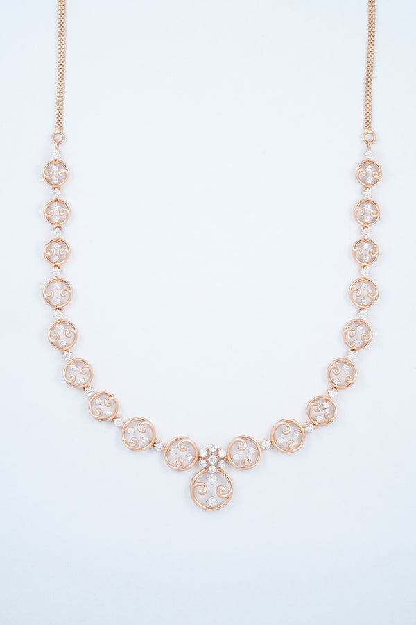 Circle Scroll Diamond Link 18KT Necklace