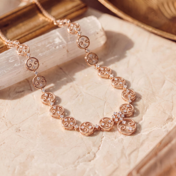 Circle Scroll Diamond Link 18KT Necklace