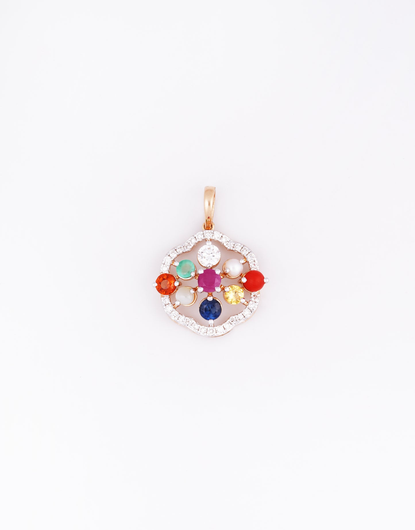 Navaratna 18kt Gold Traditional Diamond Pendant for Women