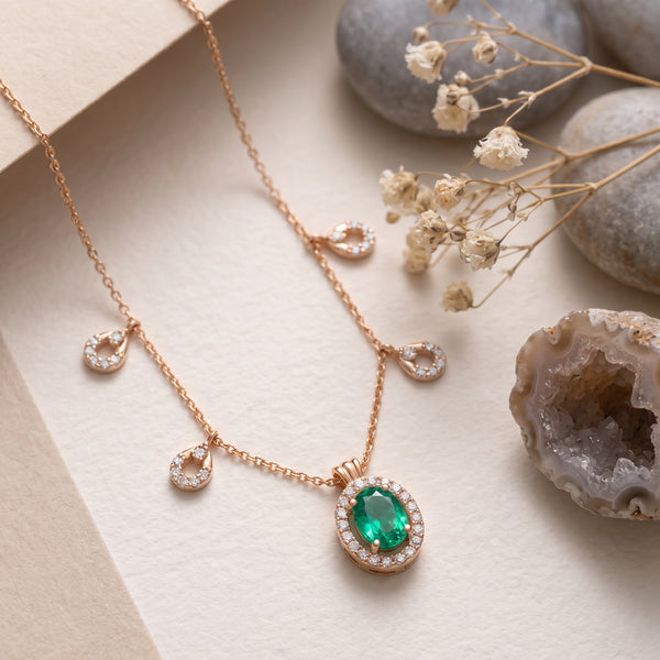 Emerald Green Diamond Charm 18kt Gold Necklace