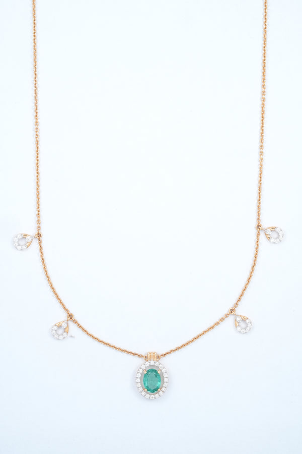 Emerald Green Diamond Charm 18kt Gold Necklace