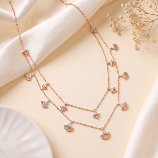 Layered Fan Motif 18KT Diamond Necklace for Women