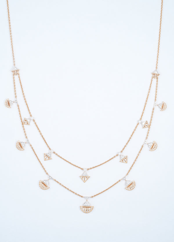 Layered Fan Motif 18KT Diamond Necklace for Women