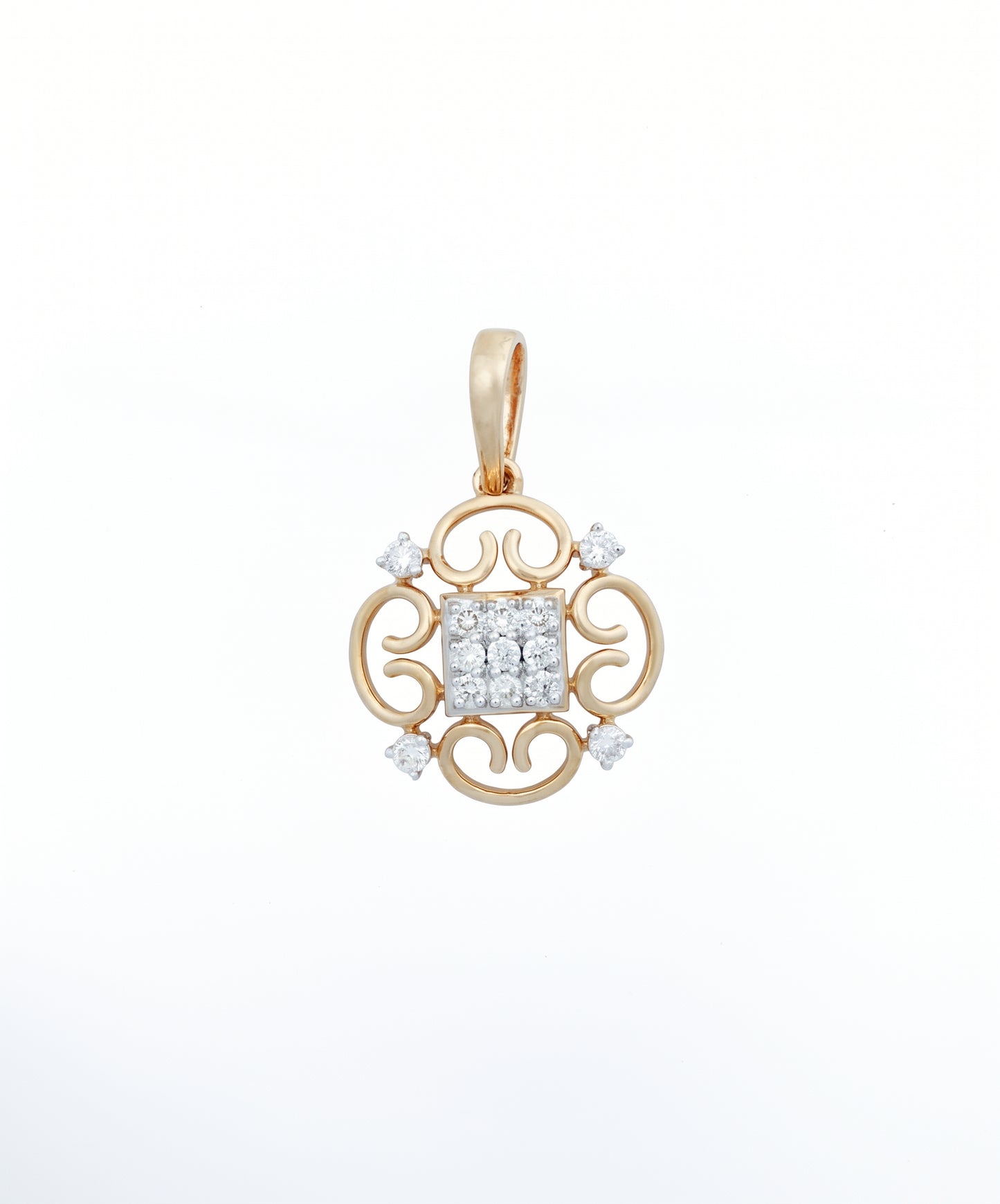 Scrollwork Diamond Cluster 18kt Gold Pendant for Women