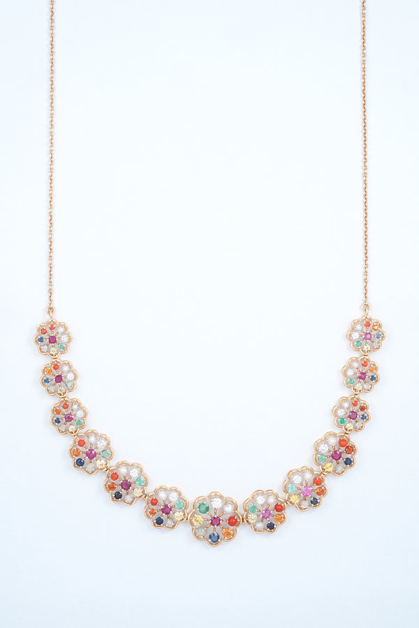 Multicolour Gemstone Floral 18KT Necklace