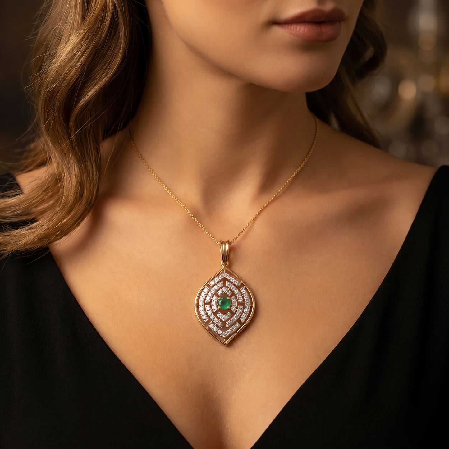 Labyrinth 18kt Yellow Gold Party Wear Diamond Pendant for Women