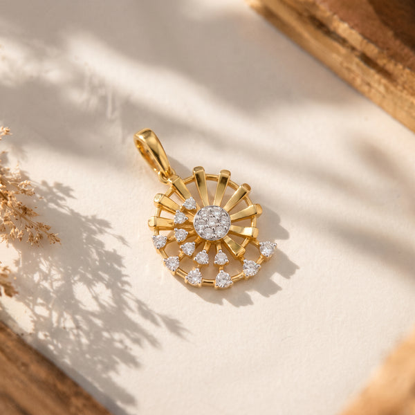 Sunburst 18kt Gold Daily Wear Diamond Pendant for Women