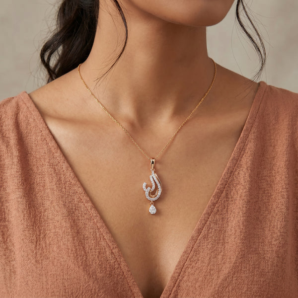 Swirl 18kt Gold Party Wear Diamond Pendant for Women