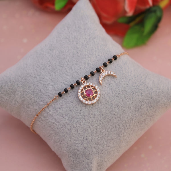 Rose Gold Moon Charm 18KT Diamond Bracelet