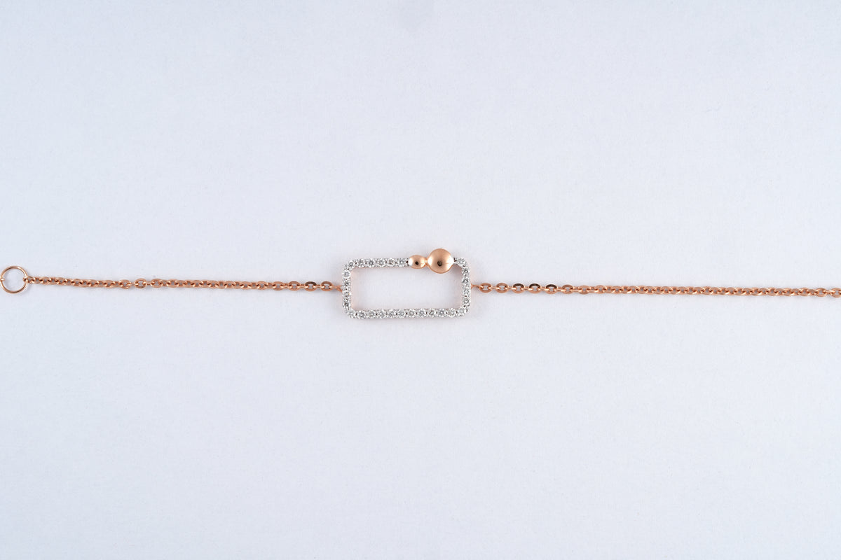 Rose gold 18KT diamond open rectangle bracelet, Lille by Challani