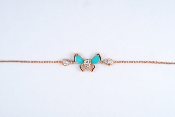 Rose Gold Turquoise Butterfly Diamond Bracelet