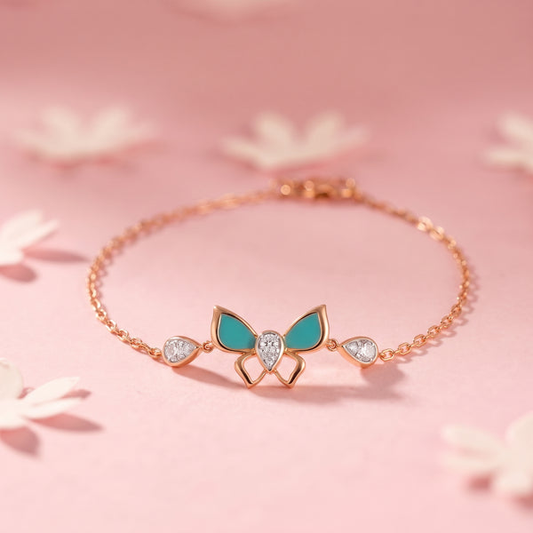 Rose Gold Turquoise Butterfly Diamond Bracelet