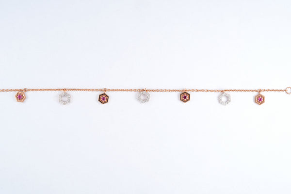 Hexagon Pink Gemstone Diamond 18KT Bracelet
