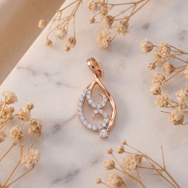 Rose Gold Swirl 18KT Diamond Teardrop Pendant