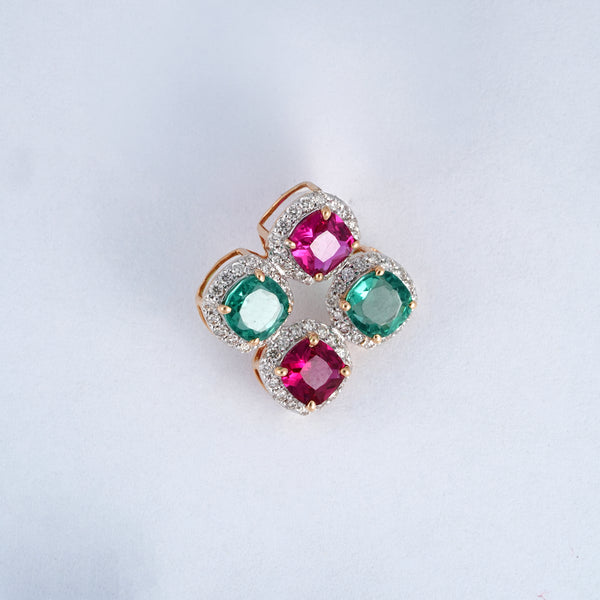 Yellow Gold Pink Green Diamond Pendant
