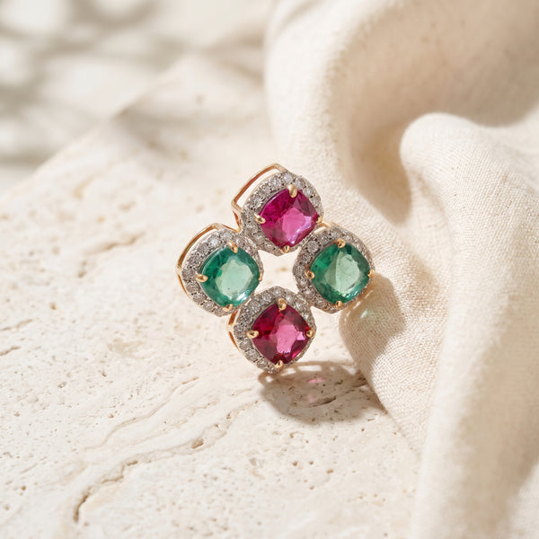 Yellow Gold Pink Green Diamond Pendant