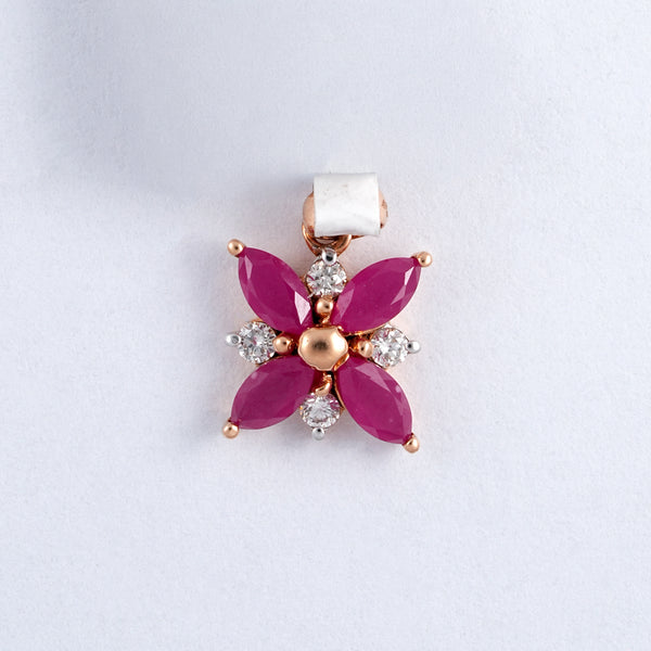 Rose Gold Pink Stone Diamond Flower Pendant
