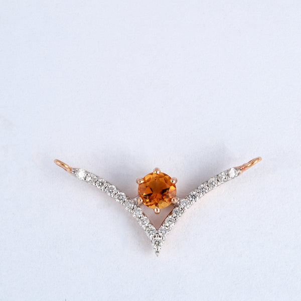 Amber Gemstone Diamond Chevron 18KT Pendant