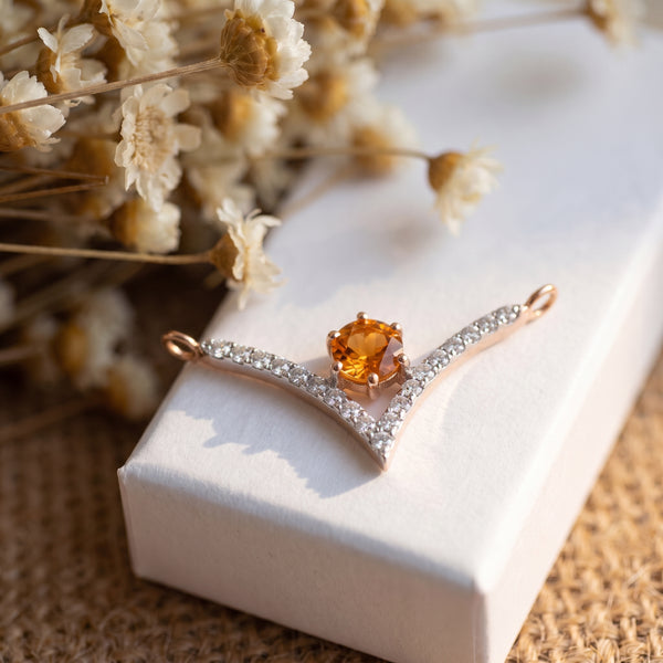 Amber Gemstone Diamond Chevron 18KT Pendant