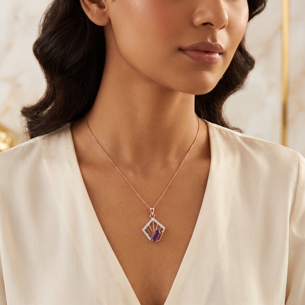 Rose Gold Purple Stone 18KT Diamond Pendant