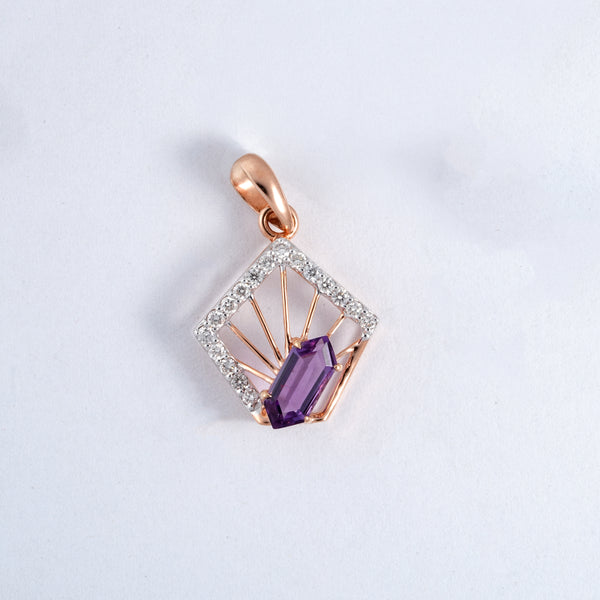 Rose Gold Purple Stone 18KT Diamond Pendant