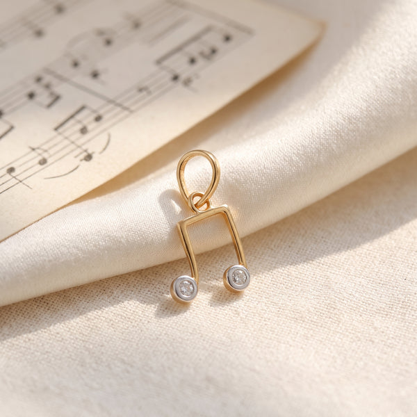 Yellow Gold Music Note 18KT Diamond Pendant