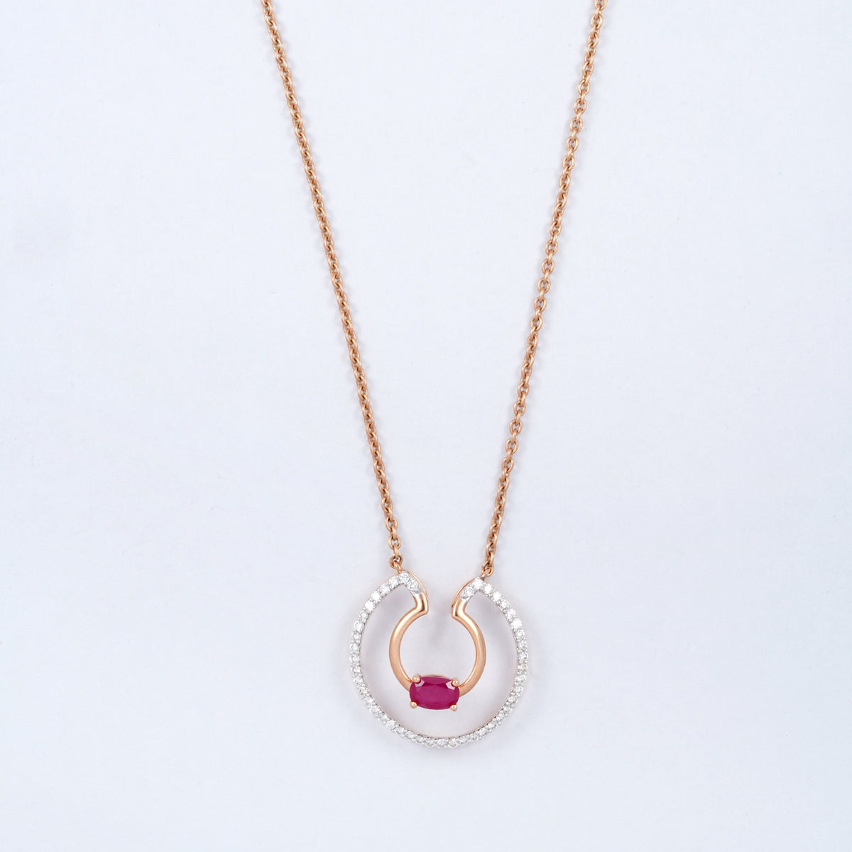 Rose Gold Red Stone 18KT Diamond Necklace