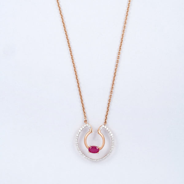 Rose Gold Red Stone 18KT Diamond Necklace