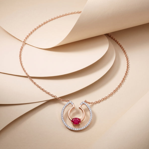 Rose Gold Red Stone 18KT Diamond Necklace