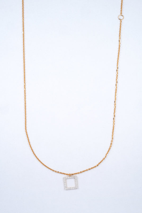 Yellow Gold Open Square 18KT Diamond Pendant