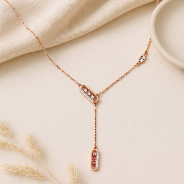 Rose Gold Drop 18KT Diamond Y Necklace