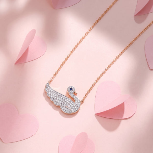 Rose Gold Swan 18KT Diamond Pendant
