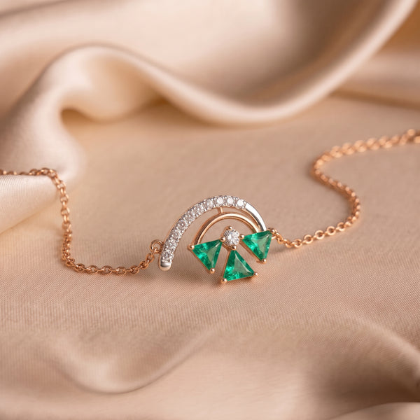 Green Gemstone Rainbow Diamond 18KT Bracelet