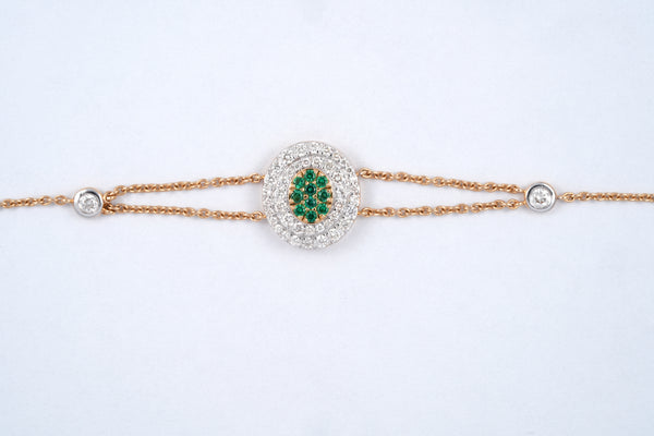 Green Gemstone Halo Diamond 18KT Bracelet