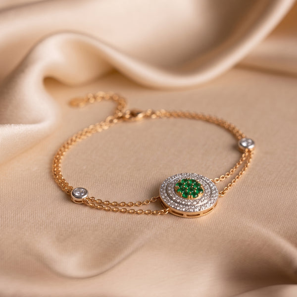 Green Gemstone Halo Diamond 18KT Bracelet