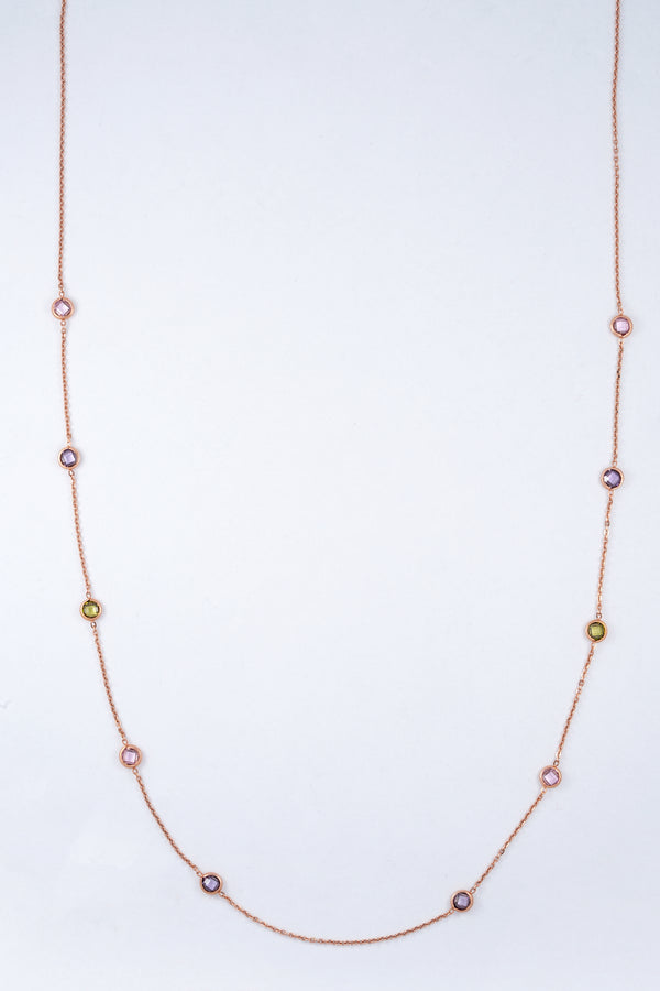 Rose Gold Purple Stone Station Necklace