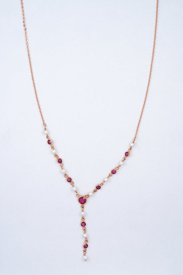 18KT Gold Red Bead Cluster Necklace