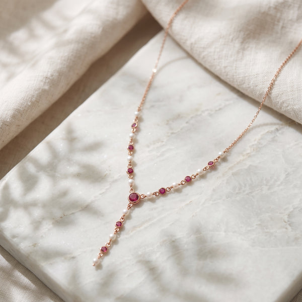 18KT Gold Red Bead Cluster Necklace