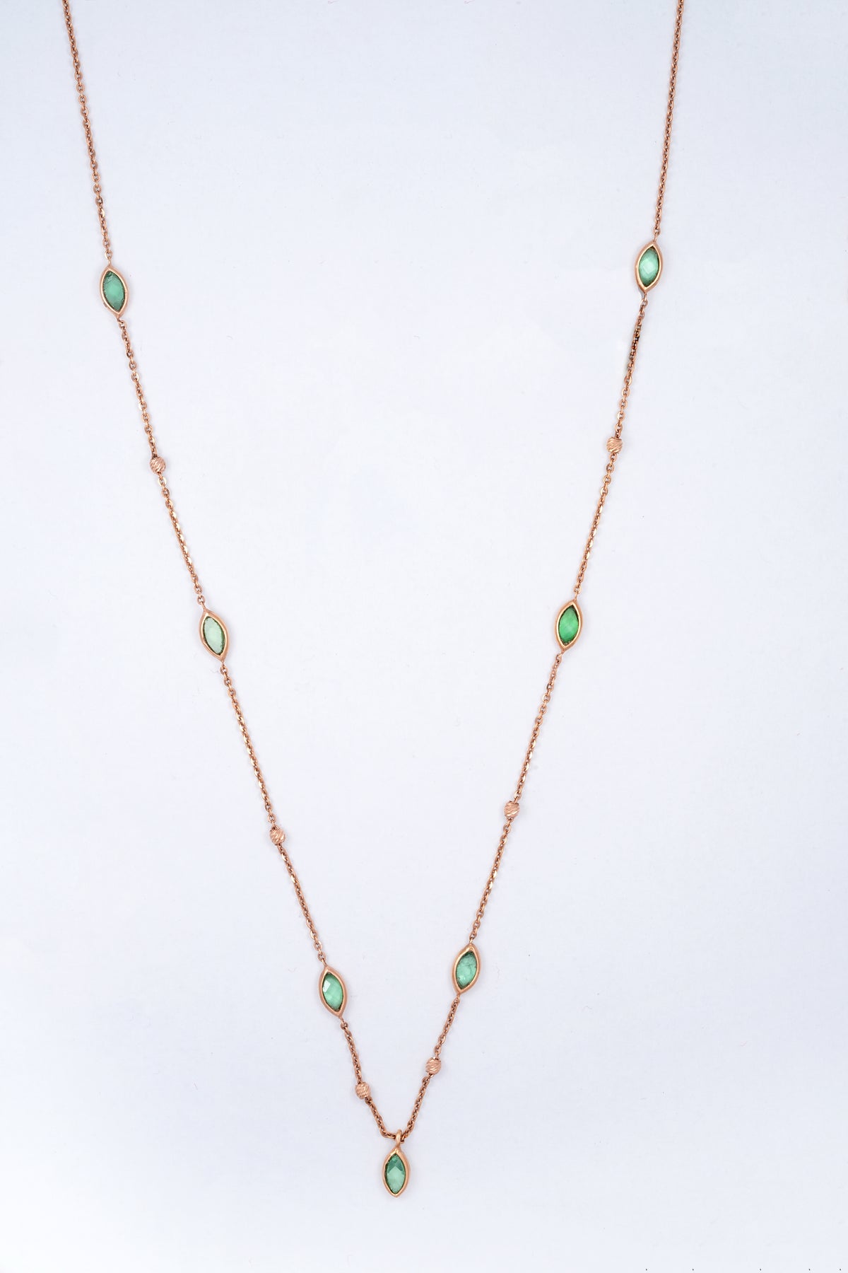 Rose Gold Green Stone Station Necklace