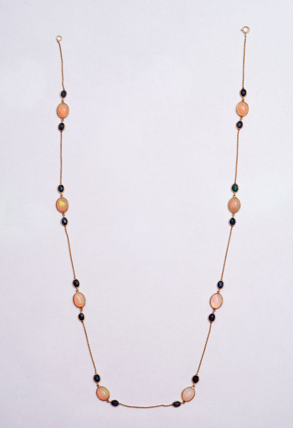 Rose Gold Opal and Sapphire Station Necklace