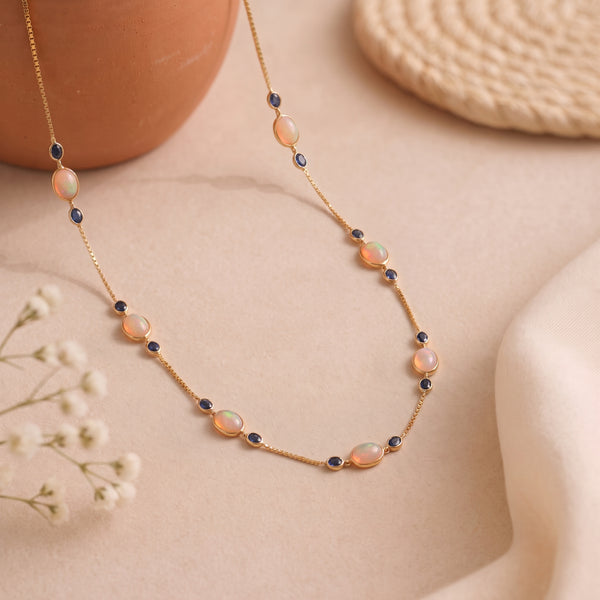 Rose Gold Opal and Sapphire Station Necklace