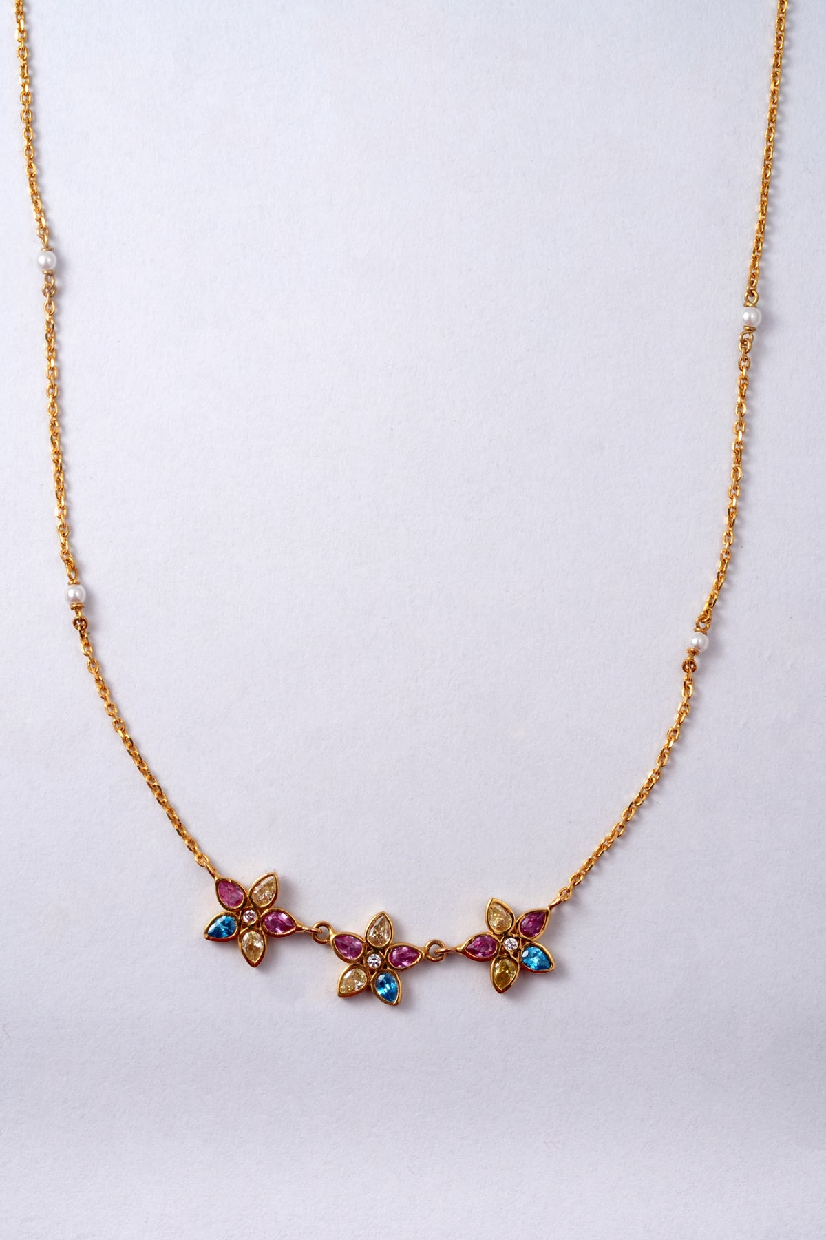 Multicolor Floral Gemstone Diamond Necklace