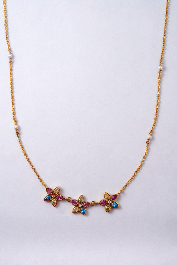 Multicolor Floral Gemstone Diamond Necklace